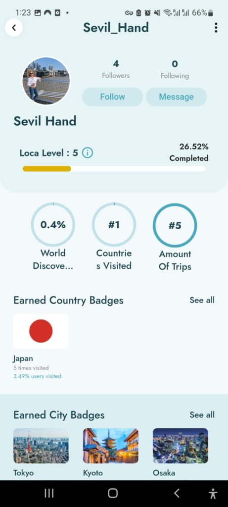 Expat travel profile on app for expats