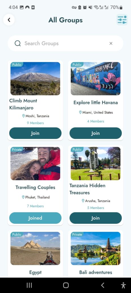 GoLoca App for travelers discover Travel Groups