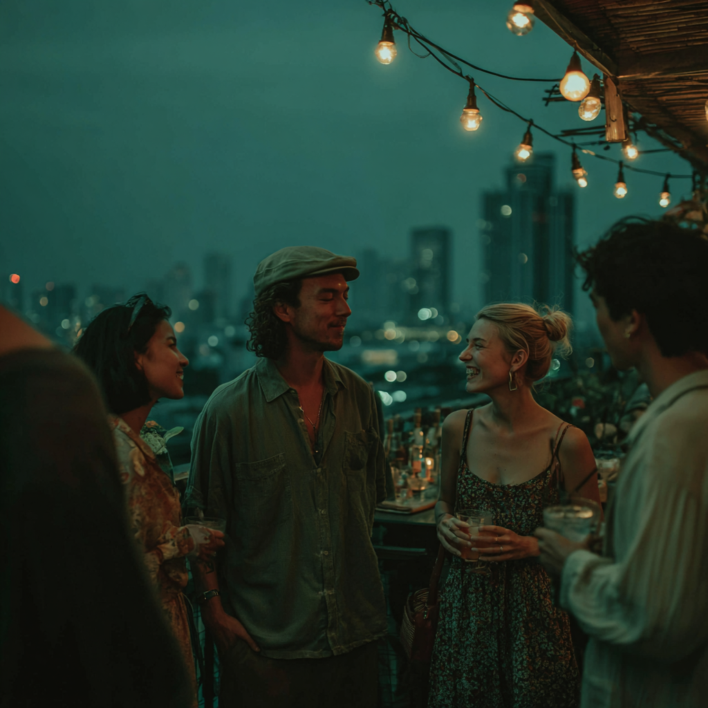 Digital nomads meeting and talking at a networking event